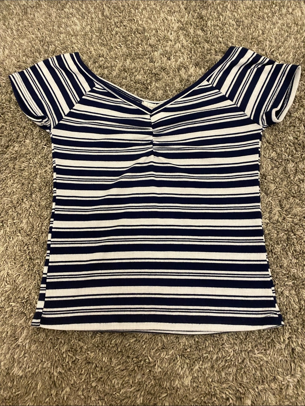 Striped Navy and White Off-Shoulder girls Top
